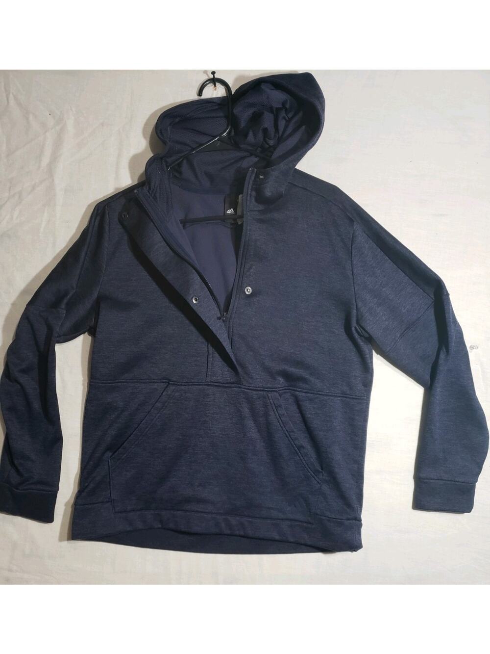 Women’s Large Hoodie Adidas Blue 1/2 Zip Front Pocket Athletic Pullover  R212